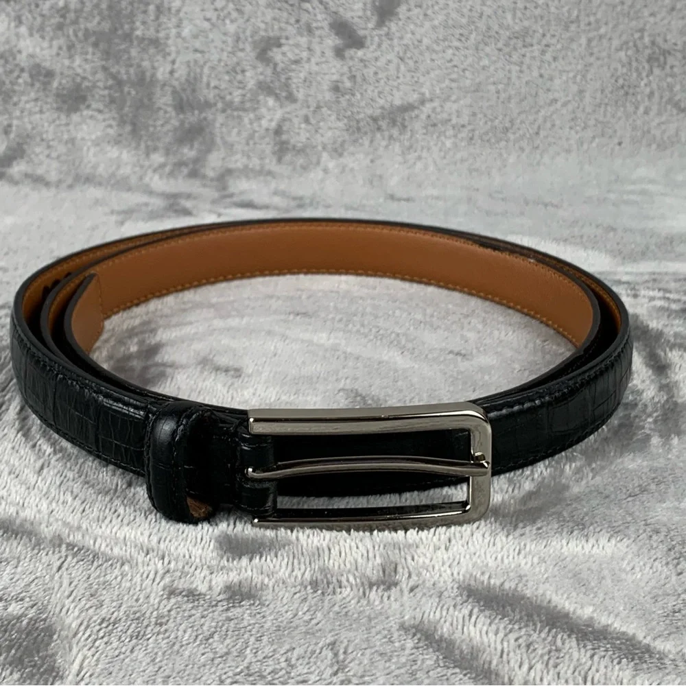 SAS Belt XXL 40 Black Croc‎ Embosses Silver Tone Buckle Made In USA Calfskin EUC